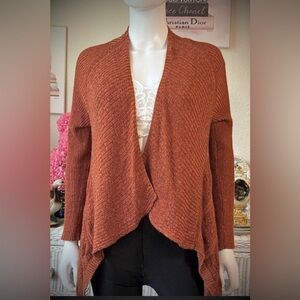 Anthropologie Moth Waterfall Cardigan Cotton Cashmere Knit in rust color size S